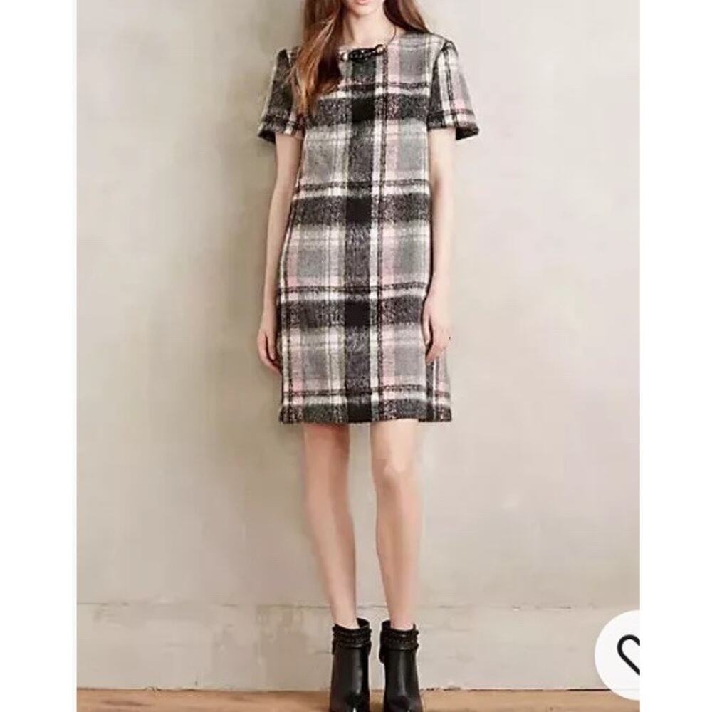 Anthropologie Frontier Plaid Short Sleeve Wool Blend Dress Size Small